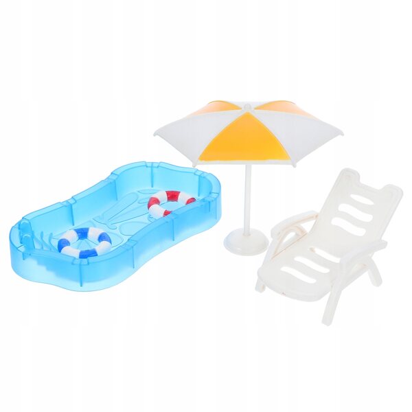 Set Miniature Mobili Da Giardino Per Casa Delle Bambole Con Piscina e Ombrellone