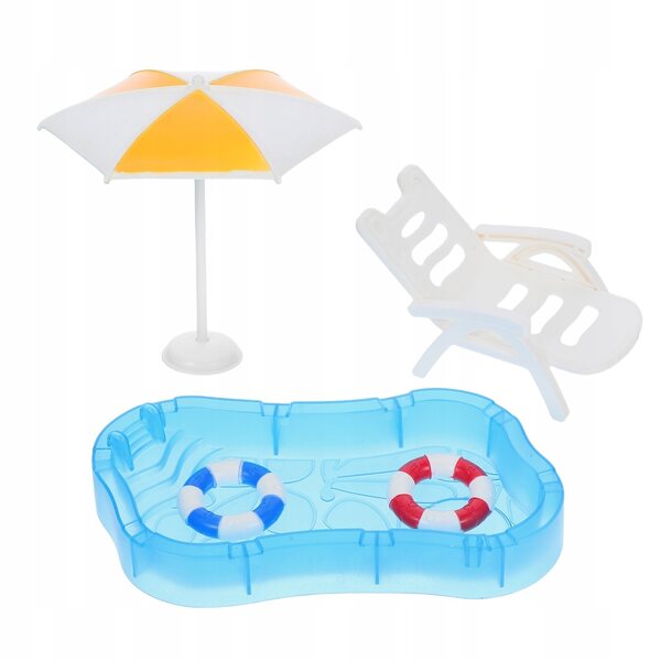 Set Miniature Mobili Da Giardino Per Casa Delle Bambole Con Piscina e Ombrellone