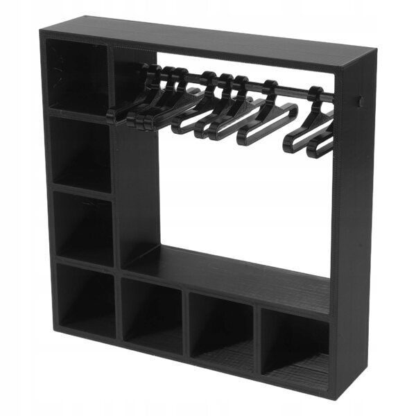 17-cm-Puppenschrank mit schwarzen Kunststoff-Kleiderbügeln, tragbarer Kleiderschrank für das Kinderzimmer