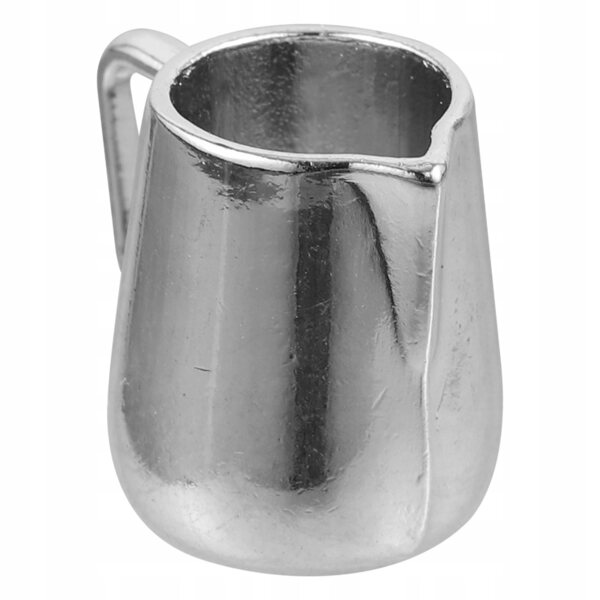 Miniature bricco per schiumare latte in metallo argento per casa delle bambole