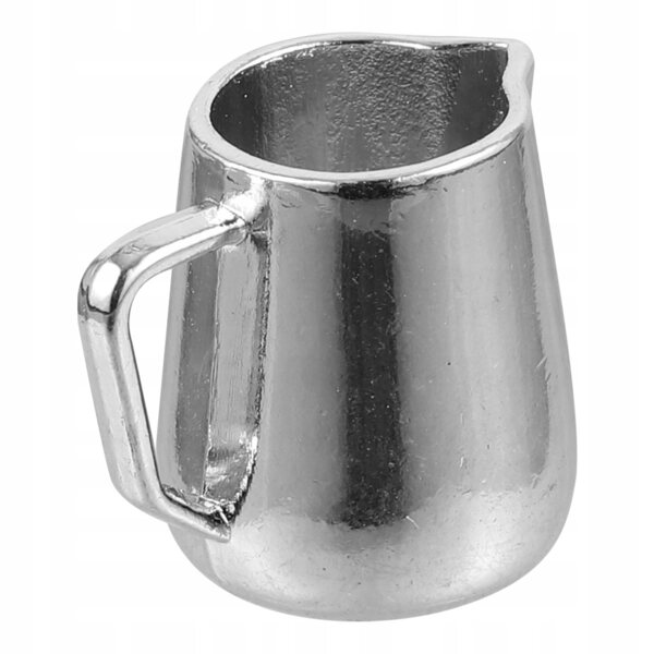 Miniature bricco per schiumare latte in metallo argento per casa delle bambole