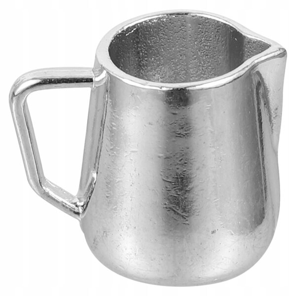 Miniature bricco per schiumare latte in metallo argento per casa delle bambole
