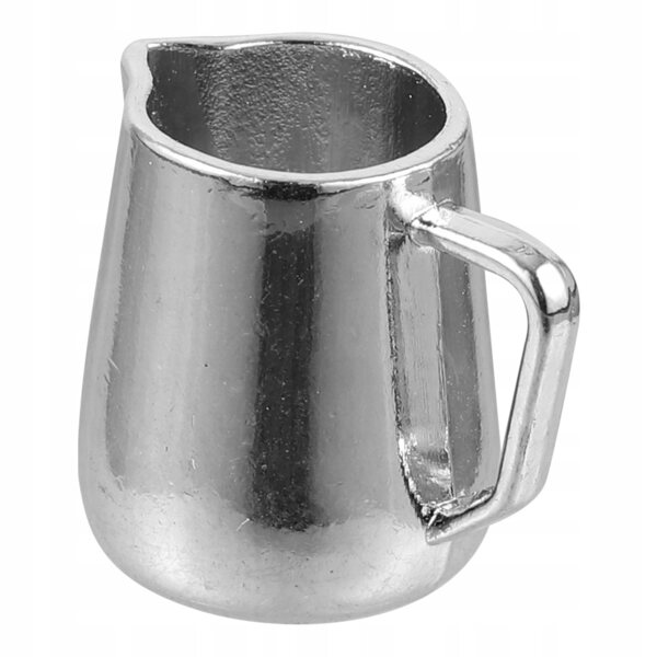Miniature bricco per schiumare latte in metallo argento per casa delle bambole