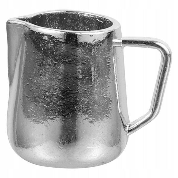 Miniature bricco per schiumare latte in metallo argento per casa delle bambole