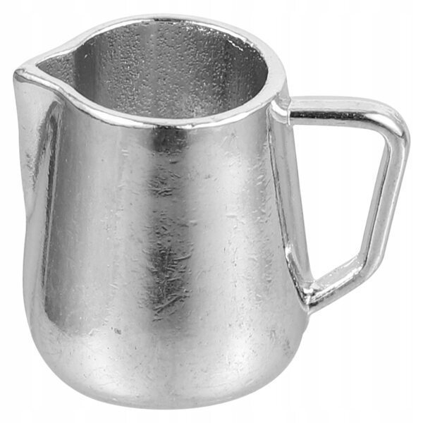 Miniature bricco per schiumare latte in metallo argento per casa delle bambole
