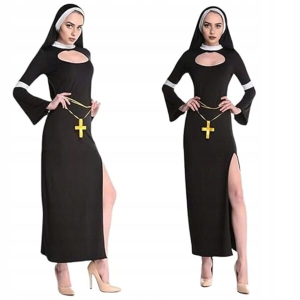 Halloween-Nonnenkostüm komplett mit Kleid, Schleier und Kreuz