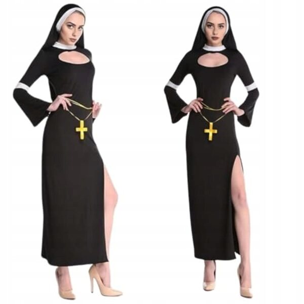 Halloween-Nonnenkostüm komplett mit Kleid, Schleier und Kreuz