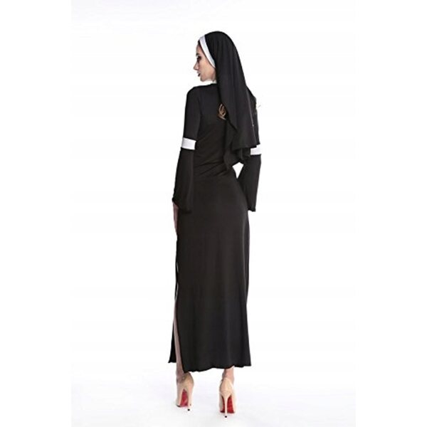 Halloween-Nonnenkostüm komplett mit Kleid, Schleier und Kreuz