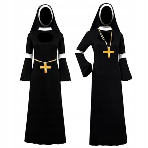 Halloween-Nonnenkostüm komplett mit Kleid, Schleier und Kreuz