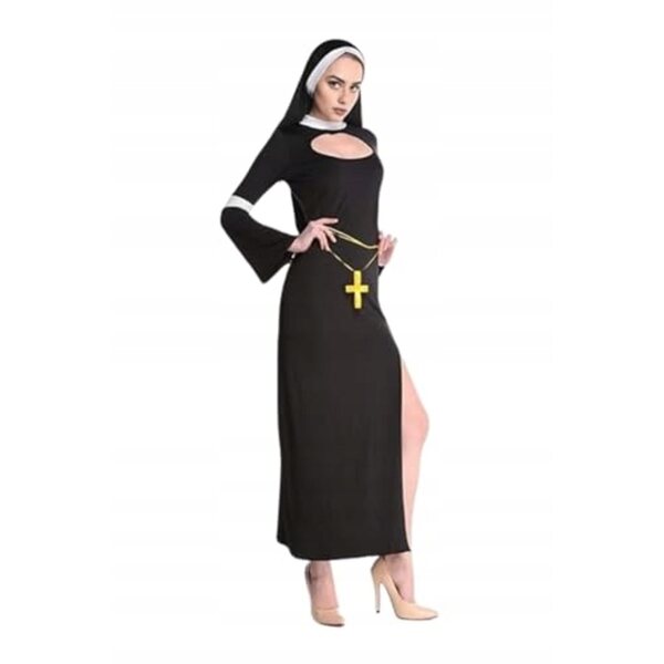 Halloween-Nonnenkostüm komplett mit Kleid, Schleier und Kreuz