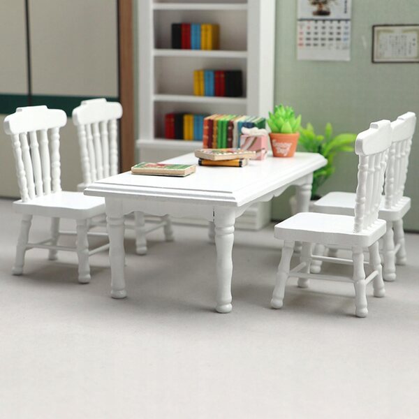 Set Miniature Tavolo e 4 Sedie in Legno per Casa delle Bambole Scala 1:12