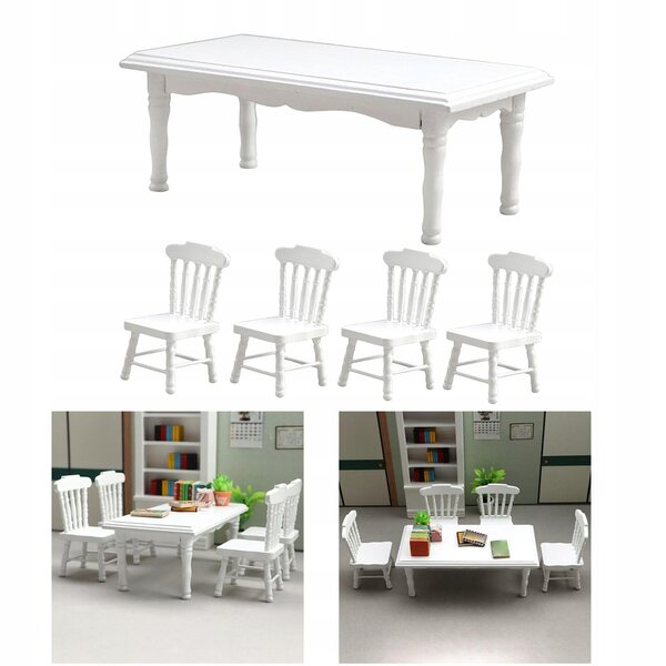 Set Miniature Tavolo e 4 Sedie in Legno per Casa delle Bambole Scala 1:12