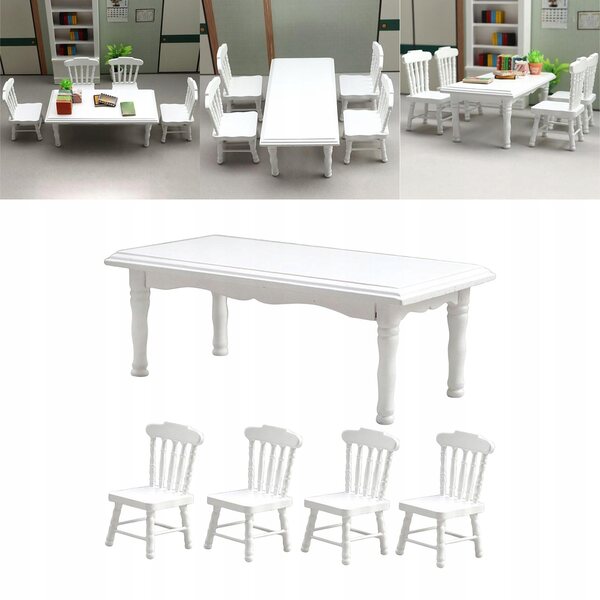 Set Miniature Tavolo e 4 Sedie in Legno per Casa delle Bambole Scala 1:12