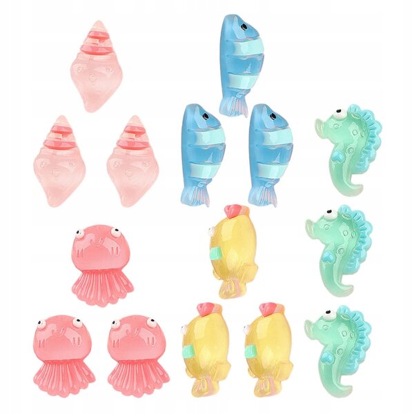 Set 20 Mini Figurine Animali Marini in Resina Luminescenti Multicolor