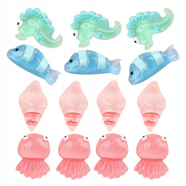 Set 20 Mini Figurine Animali Marini in Resina Luminescenti Multicolor