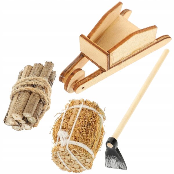Miniatur-Set mit Bauernhof-Zubehör aus Holz für Puppenhäuser – Spiel und Dekoration