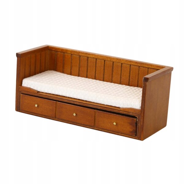 Miniatura Letto in Legno 1:12 con Materasso per Casa delle Bambole, Marrone