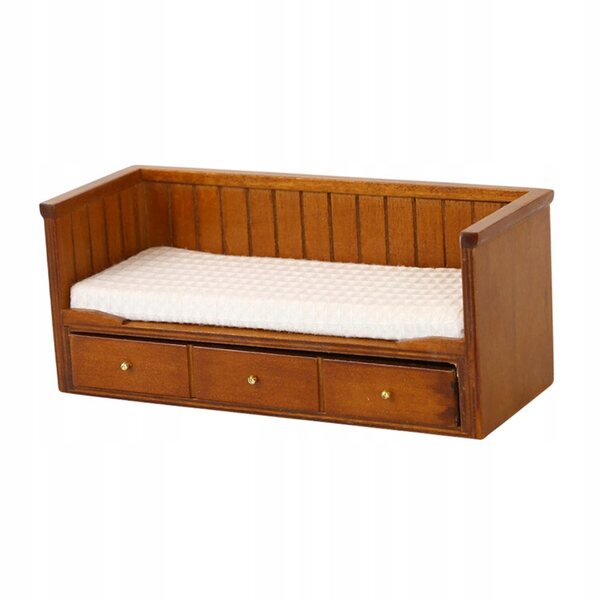 Lit miniature en bois 1:12 avec matelas pour maison de poupée, marron