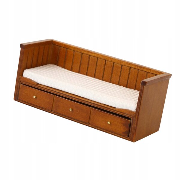 Lit miniature en bois 1:12 avec matelas pour maison de poupée, marron
