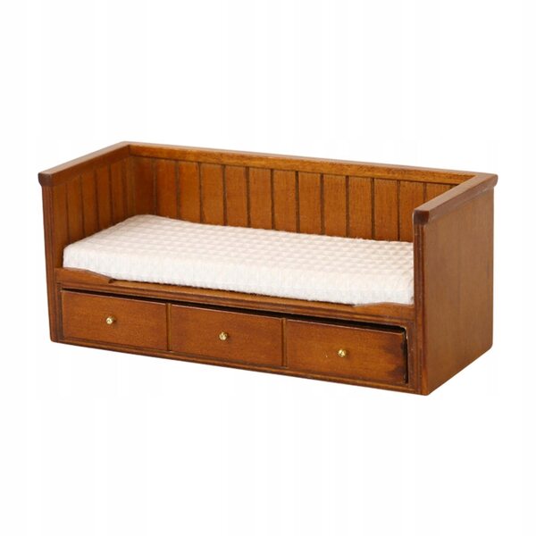 Lit miniature en bois 1:12 avec matelas pour maison de poupée, marron