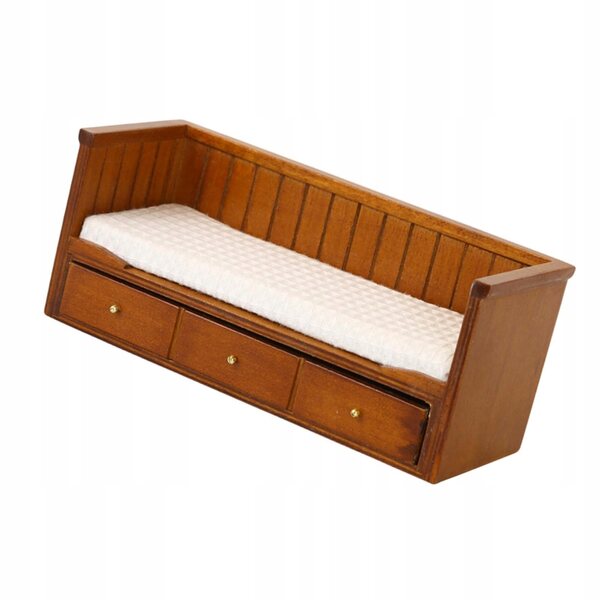 Lit miniature en bois 1:12 avec matelas pour maison de poupée, marron