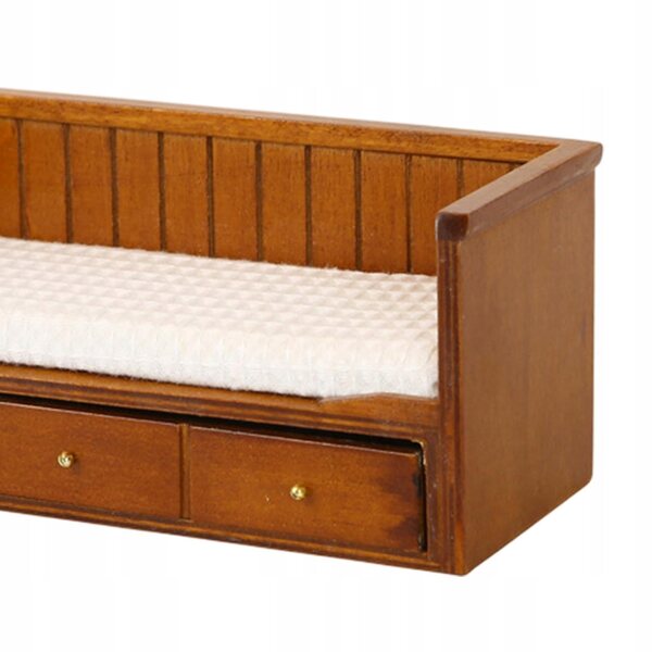 Lit miniature en bois 1:12 avec matelas pour maison de poupée, marron
