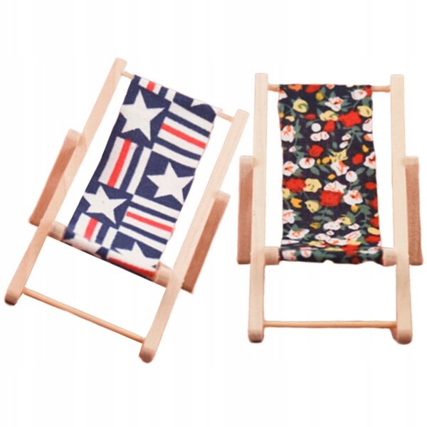 Set 2 Mini Sedie Spiaggia in Legno per Casa delle Bambole Colorate e Sicure