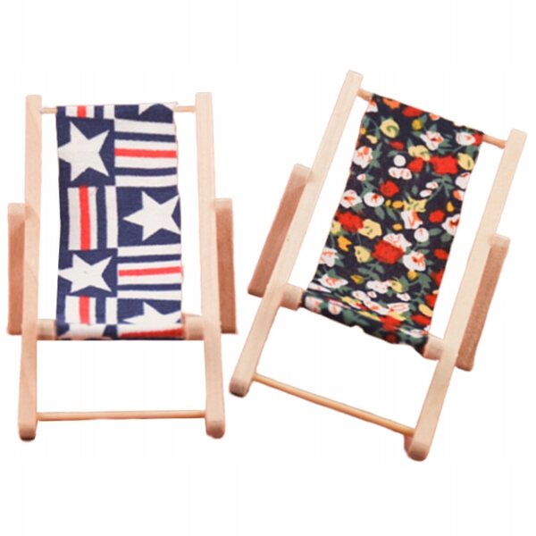 Set 2 Mini Sedie Spiaggia in Legno per Casa delle Bambole Colorate e Sicure