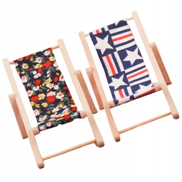 Set 2 Mini Sedie Spiaggia in Legno per Casa delle Bambole Colorate e Sicure