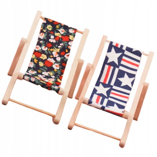 Set 2 Mini Sedie Spiaggia in Legno per Casa delle Bambole Colorate e Sicure