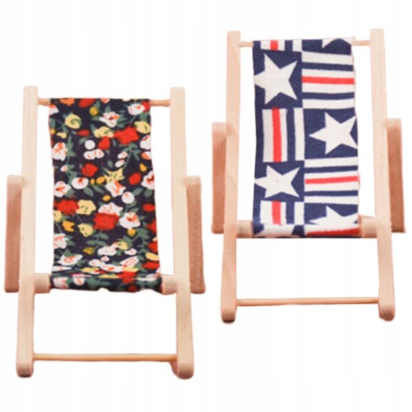 Set 2 Mini Sedie Spiaggia in Legno per Casa delle Bambole Colorate e Sicure