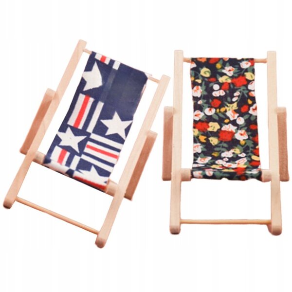Set 2 Mini Sedie Spiaggia in Legno per Casa delle Bambole Colorate e Sicure