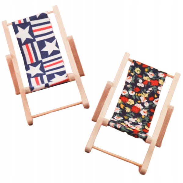 Set 2 Mini Sedie Spiaggia in Legno per Casa delle Bambole Colorate e Sicure