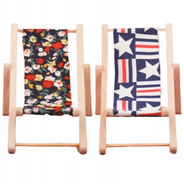 Set 2 Mini Sedie Spiaggia in Legno per Casa delle Bambole Colorate e Sicure