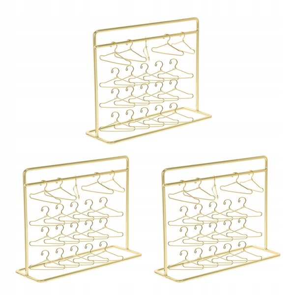 Set 3 Stendini con Mini Vestiti per Bambole in Metallo Oro Resistente