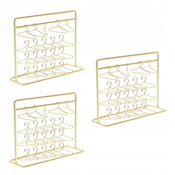 Set 3 Stendini con Mini Vestiti per Bambole in Metallo Oro Resistente