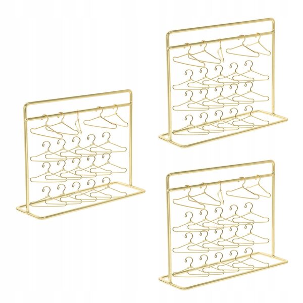 Set 3 Stendini con Mini Vestiti per Bambole in Metallo Oro Resistente