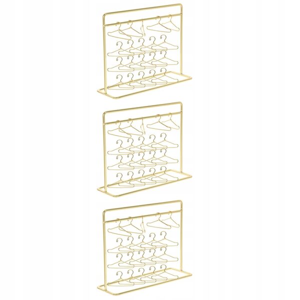Set 3 Stendini con Mini Vestiti per Bambole in Metallo Oro Resistente