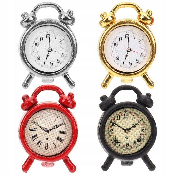 Lot de 4 mini réveils décoratifs en métal coloré pour enfants