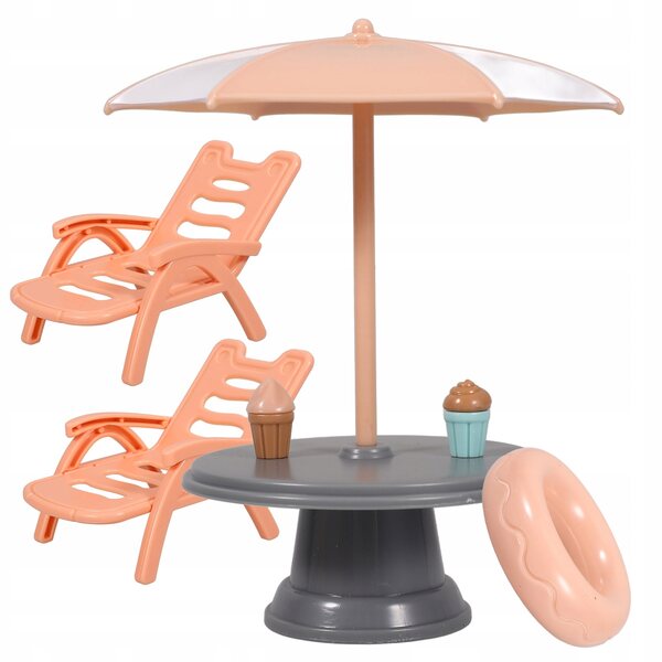 Miniatur-Set orangefarbener ABS-Strandstühle für das Puppenhaus