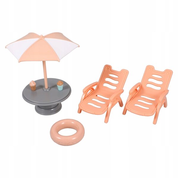 Miniatur-Set orangefarbener ABS-Strandstühle für das Puppenhaus