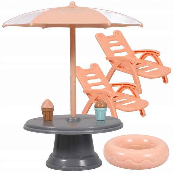 Miniatur-Set orangefarbener ABS-Strandstühle für das Puppenhaus