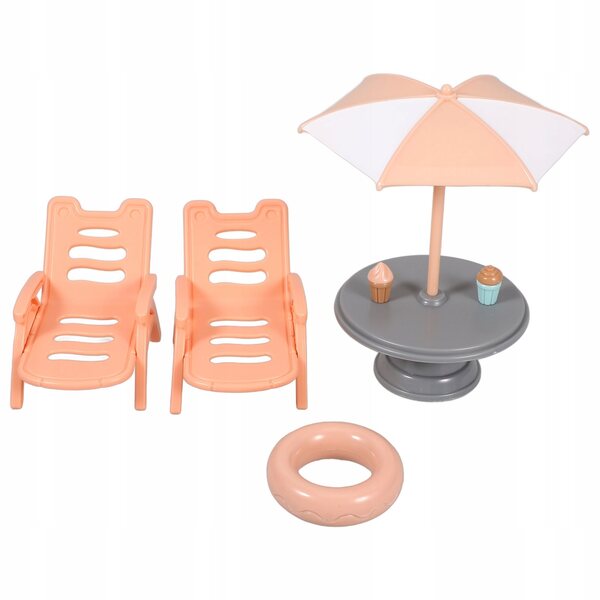 Miniatur-Set orangefarbener ABS-Strandstühle für das Puppenhaus