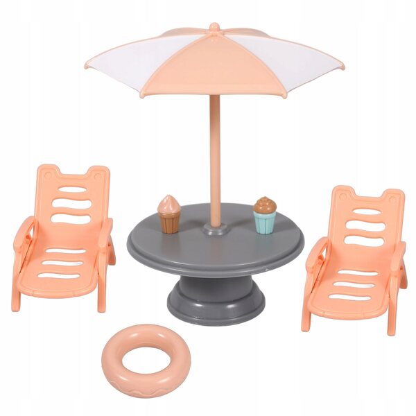 Miniatur-Set orangefarbener ABS-Strandstühle für das Puppenhaus