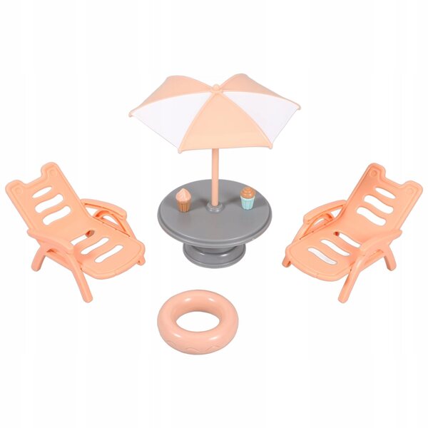 Miniatur-Set orangefarbener ABS-Strandstühle für das Puppenhaus