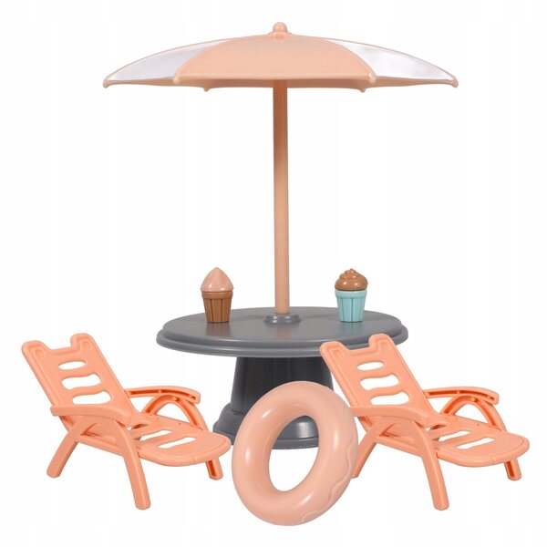 Miniatur-Set orangefarbener ABS-Strandstühle für das Puppenhaus