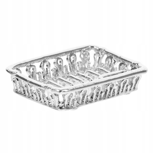 Mini scolapiatti per case delle bambole, metallo argentato, 3,8x2,7 cm