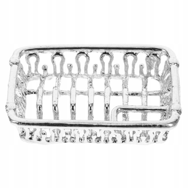 Mini scolapiatti per case delle bambole, metallo argentato, 3,8x2,7 cm