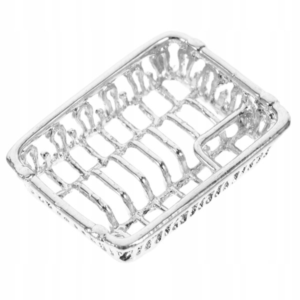 Mini scolapiatti per case delle bambole, metallo argentato, 3,8x2,7 cm