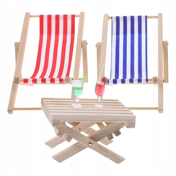 Set Miniature Mobili in Legno per Casa delle Bambole con Letti da Spiaggia e Accessori